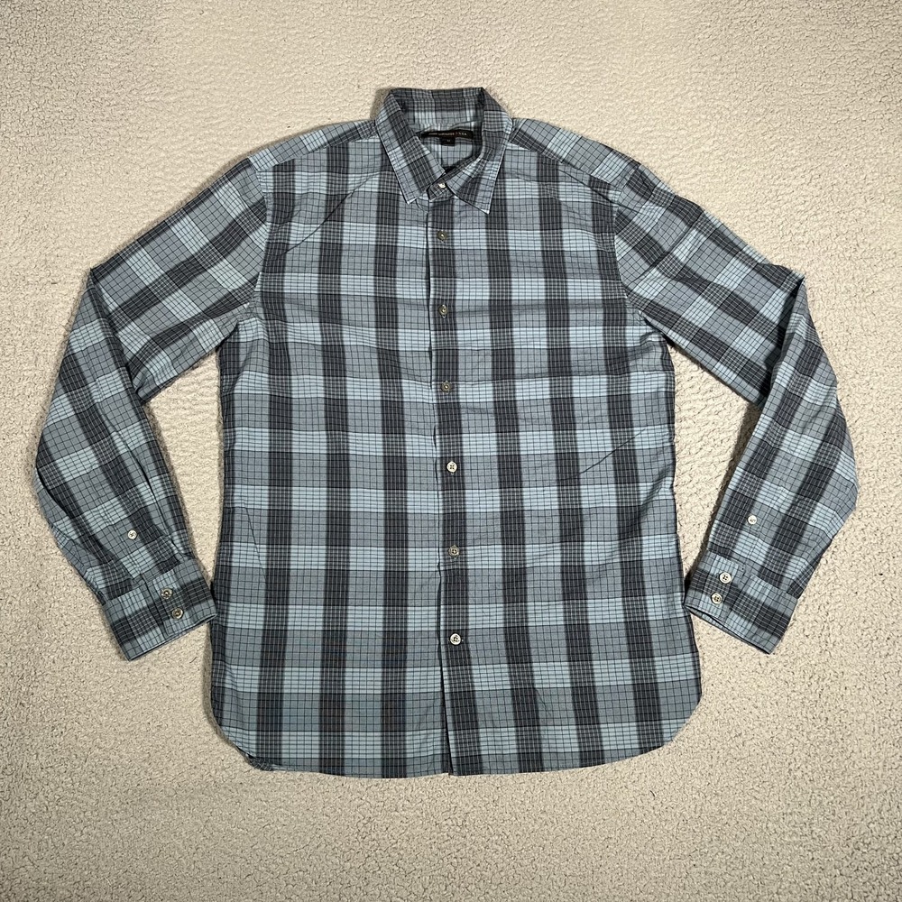 John Varvatos Shirt Mens Medium Plaid Button Up 100% Cotton Casual Preppy Slim